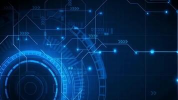 A high-tech animated background featuring glowing blue circuit lines and a rotating HUD target on a dark grid, symbolizing digital data, complex analysis, and cybernetic network systems. video