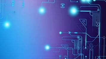 futuristico circuito tavola animazione con raggiante blu Linee e dati nodi su un' vivace viola-blu pendenza, simboleggiante tecnologia, digitale fluire, ai, e Rete comunicazione. video
