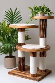 Modern cat tree with multiple scratching posts and platforms photo