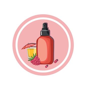 Pina Colada Spray Bottle with Raspberry, vector