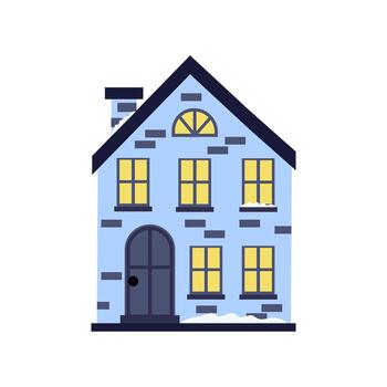 Cozy blue house with glowing windows and a warm atmosphere in a winter setting vector