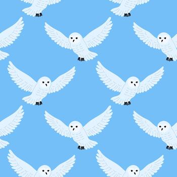 Nevado búhos volador en un brillante cielo modelo durante un soleado día, exhibiendo su agraciado alas y distinto caracteristicas vector