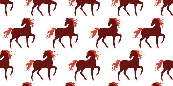 modelo de rojo caballos con fluido melenas en contra un blanco antecedentes en repitiendo diseño vector