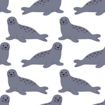 Seals lounging on a white background in a playful and colorful repeating pattern for a fun design vector