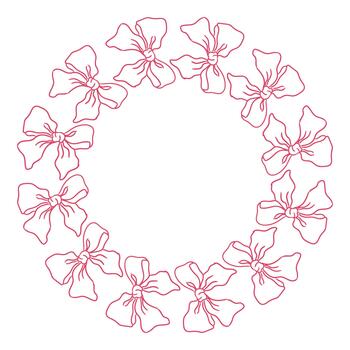 Pink line drawing shows bows arranged in a circular pattern around an open white center, perfect for adding custom text vector