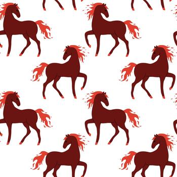 elegante modelo de rojo caballos bailando graciosamente en un blanco fondo, exhibiendo un caprichoso y artístico diseño vector