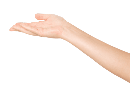 mano con palma frente a arriba en un vacío antecedentes. ofrecimiento gesto, franqueza, invitación. png