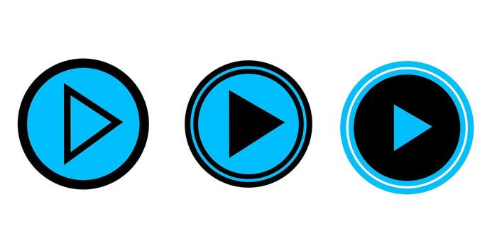 A collection of blue play and pause icons on a white background. Play and pause icons for audio, music, web. vector