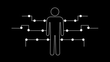 uma digital humano figura carrinhos conectado para ramificação o circuito linhas, expressando a profundo relação entre pessoas, tecnologia, em formação fluxo, e moderno digital sistemas video