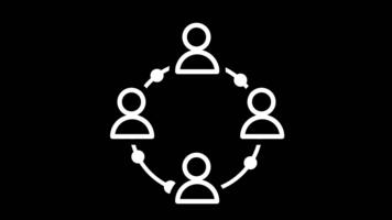 Several white stick figures arranged in a circular formation, connected by lines, emphasizing teamwork, networking, collaboration, or a continuous flow of information within a cohesive unit. video