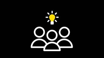 múltiplo branco bastão figuras colhido juntos com uma compartilhado brilhando luz lâmpada acima eles, representando uma grupo partilha uma comum ideia, meta, ou unificado entendimento. video