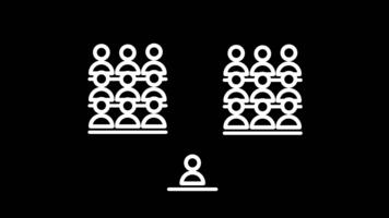 en grupp av vit pinne siffror är sittande med en enda figur stående på en podium Nedan, indikerar en presentation, föreläsning, eller en högtalare adressering ett publik. video