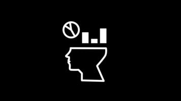 en huvud toppade med bar och paj diagram symboliserar analytisk resonemang, data driven insikt, och de intellektuell förfining vunnit genom mätt utvärdering. video