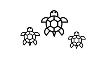 Tres pequeño tortugas moverse juntos a través de el abierto espacio, simbolizando amable movimiento, unidad, y el pacífico ritmo de marina vida en un mínimo calma ajuste video