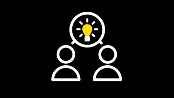 en central vit redskap med en lysande ljus Glödlampa är omgiven förbi tre vit pinne siffror, representerar en team samarbetande på ett innovativ projekt eller en delad aning. video