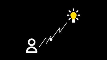 ein Weiß Stock Zahl auf das links in Verbindung gebracht durch ein gestrichelt Linie zu ein Licht Birne auf das Rechts, illustrieren das Prozess von ein Idee Entwicklung oder Sein übertragen Über Zeit oder Distanz. video