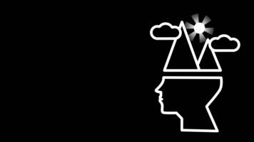 uma cabeça carrega equilibrado balanças e suave nuvens, ilustrando harmonia dentro pensamento, calma julgamento, e uma atento equilíbrio entre emoção e racional entendimento. video