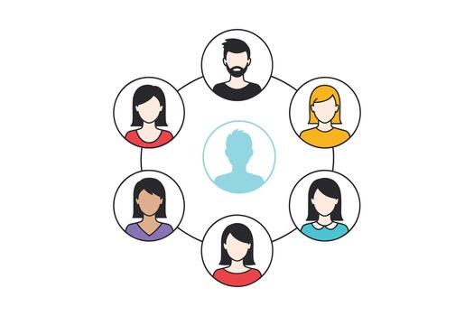 Circular Network of User Avatars Connection Diagram Illustration vector