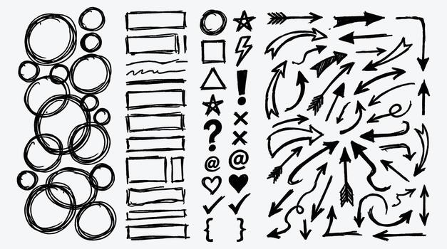 Hand drawn doodles and scribbles collection for design elements vector