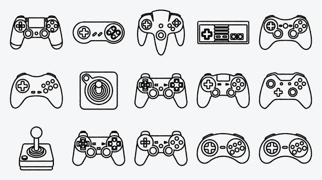 colección de juego consola controladores en negro y blanco línea Arte vector