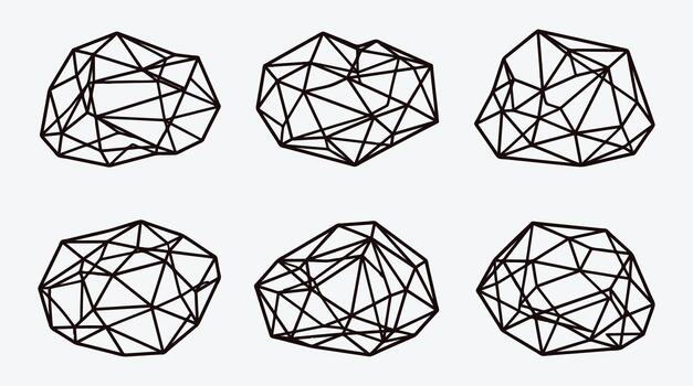 Geometric low poly shapes with black wireframe design on light background vector