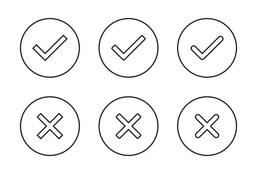 Check mark and cross outline icon in circular line. Tick and X symbol. Correct and incorrect sign vector
