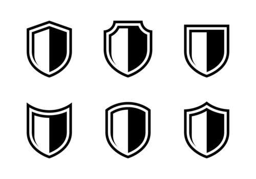 Shield icon set in outline style. Defense, guard, security protection symbol vector