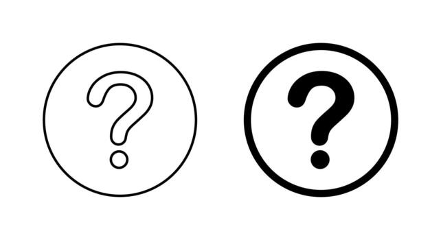 Question mark icon in circular outline. FAQ and support symbol vector