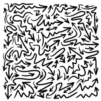 Hand-drawn curved lines with diagonal arrows in doodle style. collection of simple line arrows. vector