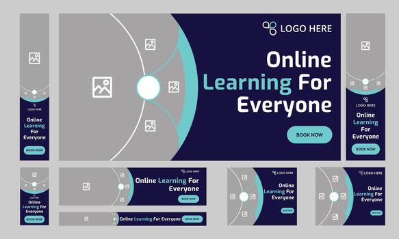 Editable online education web set banner design for social media post, daily learning web bundle banner design, editable eps 10 file format vector