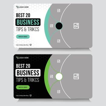 Business methods tips and tricks cover banner design, daily business techniques vide thumbnail banner design, fully customizable eps 10 file format vector