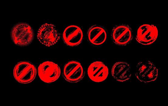 Red Grunge Prohibition Icons Set with Rough Brush Stroke Texture for Warning, Restriction, and Stop Signs vector