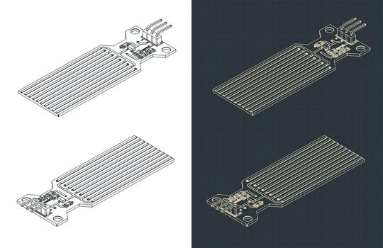 Arduino water level sensor isometric drawings vector