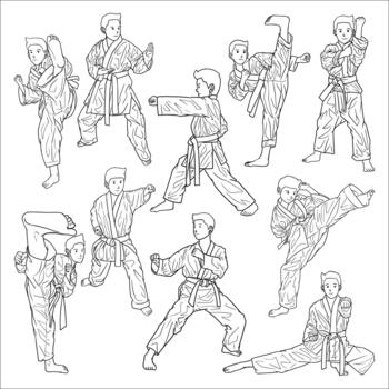 karate poses in action vector