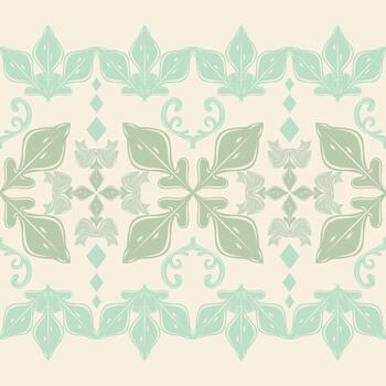 Calm and elegant green ornamental floral pattern featuring soft leaf shapes and symmetrical arrangements. The gentle pastel palette and botanical detailing make this seamless design perfect for nature vector