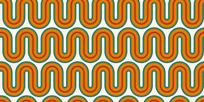 Seamless pattern with orange and teal wavy lines creating a vintage geometric texture. Perfect for wallpapers, textiles, wrapping paper, backgrounds, posters and nostalgic designs vector