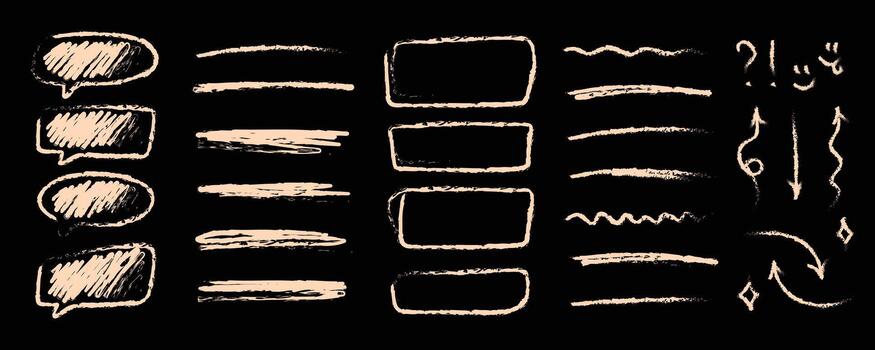 Sketchy speech bubbles, underlines and doodle marks for notes, school projects, comics, social media posts and creative layouts vector