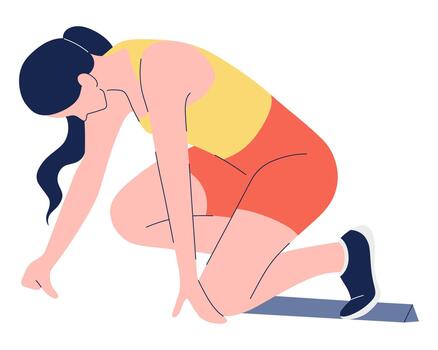 Woman Prepare for Sprint Running at Starting Block vector