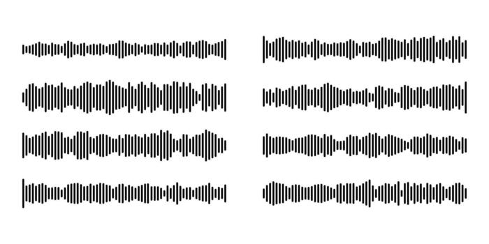 Sound wave podcast audio icon set with waveform and frequency lines. vector