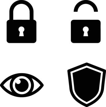 esencial seguridad y intimidad icono conjunto para digital interfaces vector