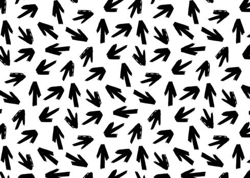 Seamless grunge pattern with hand-drawn arrows and geometric shapes. Rough ink texture creates a modern, stylish abstract design for backgrounds, prints, and graphic projects. vector