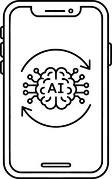 Mobile Artificial Intelligence concept Smartphone with AI brain icon and refresh arrows symbolizing continuous learning and data processing vector