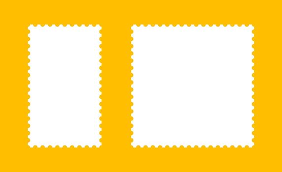 Postage stamp template frames set. Empty borders, backdrops for letters, postcards. Blank circle, rectangular vintage stamp. Tags, labels, coupons, boxes with curvy, wavy perforated edges. vector