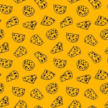 Cheese pattern background. Dairy pattern background. Seamless Pattern of a Cheese. Mozarella illustration background. Cheese design. Cheese doodle pattern background. Cheese style pattern. vector