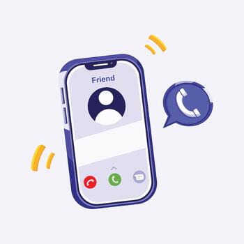 Illustration of a smartphone showing an incoming call with chat icons, suitable for communication, digital, and technology-related design projects. vector