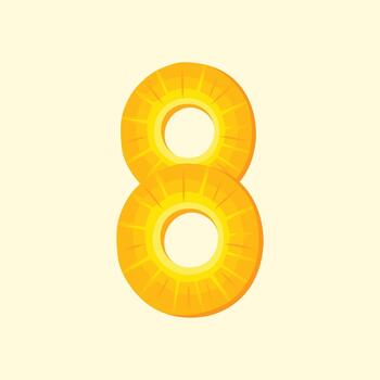 Bright number eight illustration formed with pineapple texture, ideal for numeric themes, food concepts, and playful graphic design. vector
