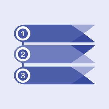 A clean and modern three-step infographic design featuring layered blue arrow labels for presentations and data visualization. vector