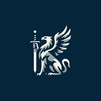 a white lion with a sword on a dark background vector