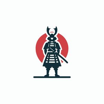 a samurai with a sword and red sun in the background vector