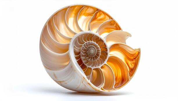 Nautilus Shell Section Golden Ratio, Fibonacci Sequence, Macro, interior photo